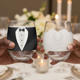 Braut & Groom Anzug Hochzeitskleid Mr & Mrs. Weinglas Ohne Stiel