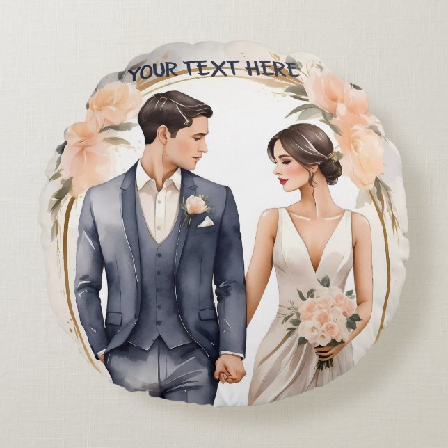 Braut & Groom Couple in Liebe Rundes Kissen (Vorderseite)