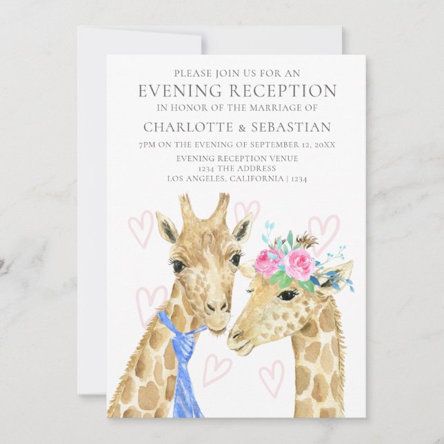 Braut Groom Giraffe Abend Hochzeitsempfang Ankündigung (Vorderseite)