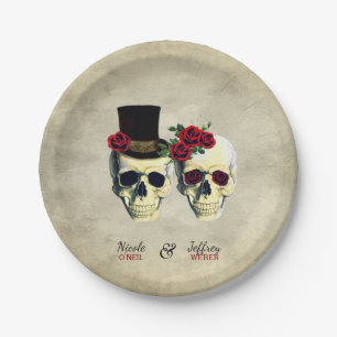 Braut & Groom Goth Skulls Hochzeit Pappteller