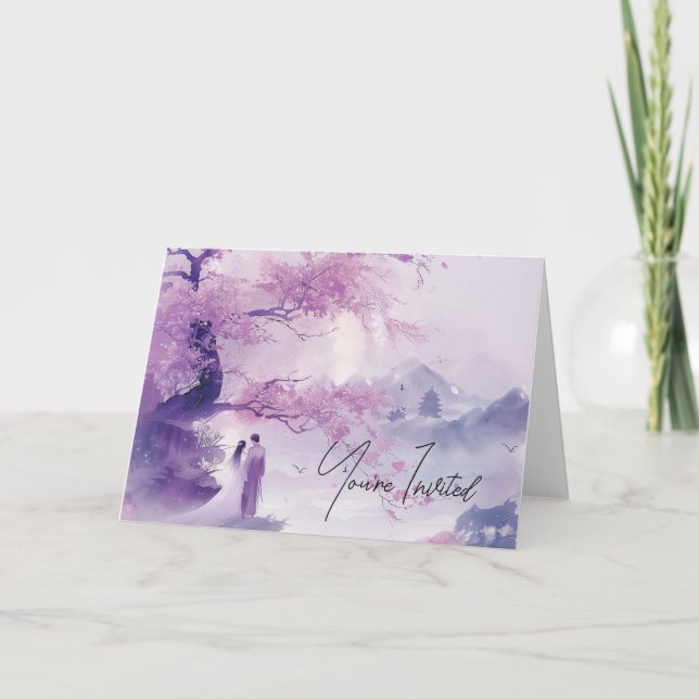 Braut & Groom Lavender Theme Wedding Einladung (Vorderseite)