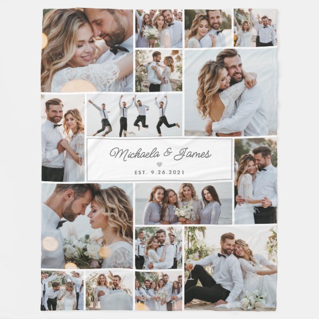 Braut & Groom Namen 16-Foto Collage Wedding Gesche Fleecedecke (Vorderseite)