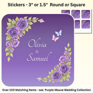 Braut & Groom Namen Lila Mauve Blume & White Quadratischer Aufkleber