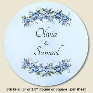 Braut & Groom Names Blue Peony Runder Aufkleber