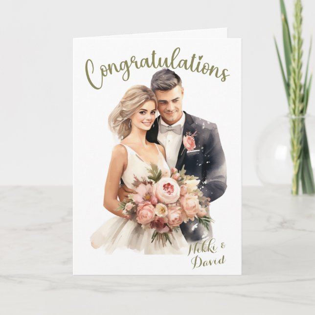 Braut & Groom Names Custom Wedding Herzlichen Glüc Karte (Vorderseite)