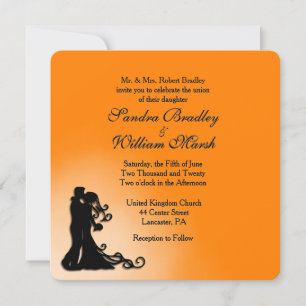 Braut, Groom Orange und Schwarze Hochzeit Einladun Einladung