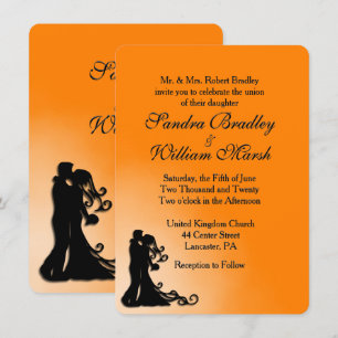 Braut, Groom Orange und Schwarze Hochzeit Einladun Einladung