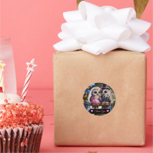 Braut & Groom Owl - Danke Runder Aufkleber