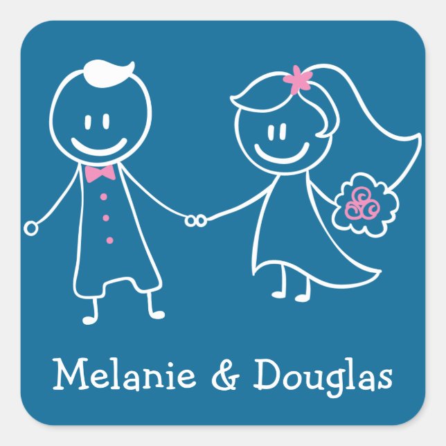 Braut & Groom Personalisiert Blue Wedding Stickers (Vorderseite)