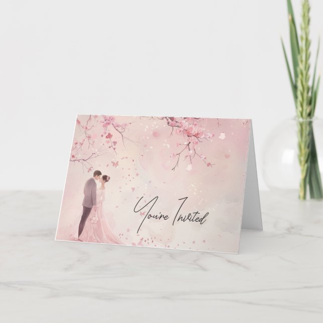 Braut & Groom Pink Theme Hochzeit Einladung (Vorderseite)