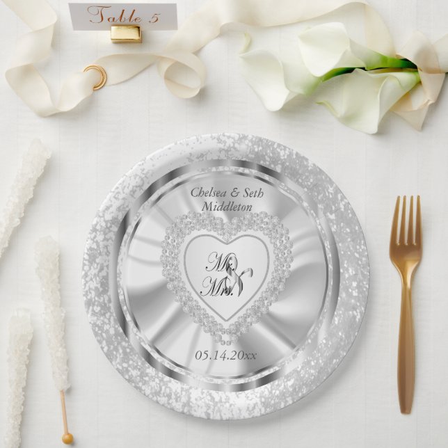 Braut & Groom Satin und Silberne Hochzeit Pappteller (Hochzeit)