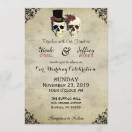 Braut & Groom Skull Goth Rustikale Hochzeit Einladung