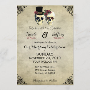 Braut & Groom Skull Goth Rustikale Hochzeit Einladung