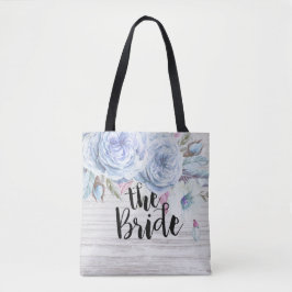 Braut Hochzeit Boho Blume Federn Rustikales Holz Tasche