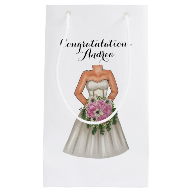 Braut Hochzeit mit rosa Bouquet-Blume Kleine Geschenktüte (Vorderseite)