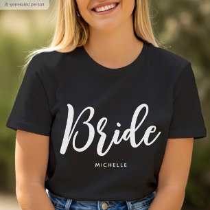 Braut Hochzeit Personalisierter Name Schwarz Weiß T-Shirt