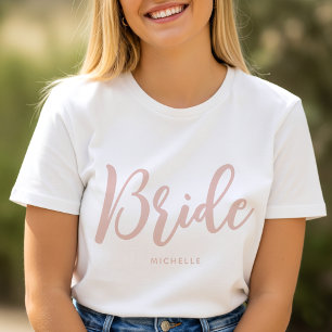 Braut Hochzeit Personalisierter Name Staubrosa Wei T-Shirt