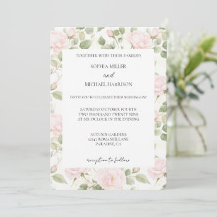 Braut Hochzeit Rosa Weiße Blumen Einladung