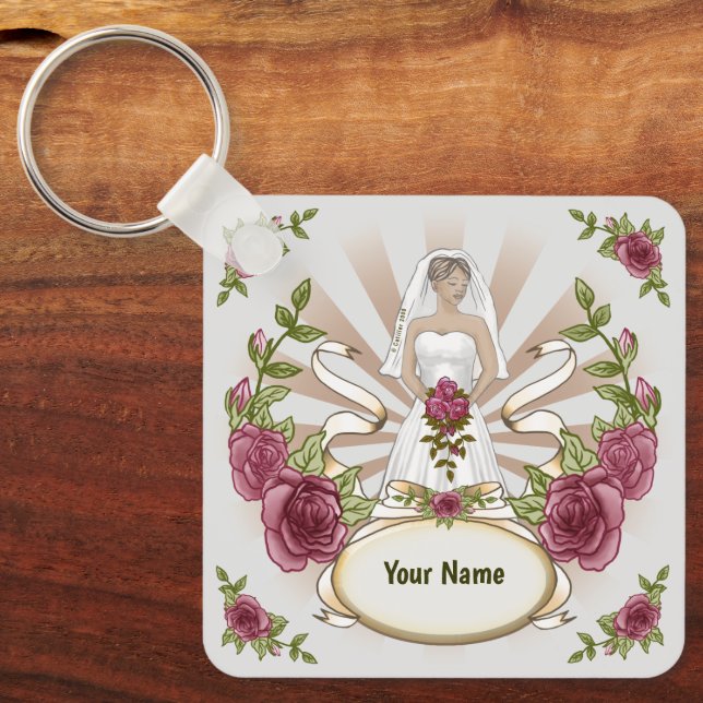 Braut Hochzeit Rose kundenspezifischer Schlüsselan Schlüsselanhänger (Vorderseite)
