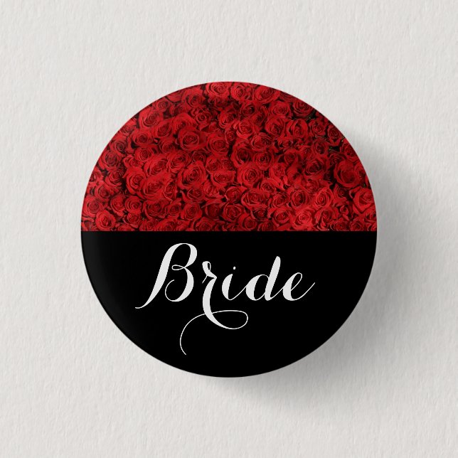 Braut-Hochzeits-Rote Rosen Button (Vorderseite)