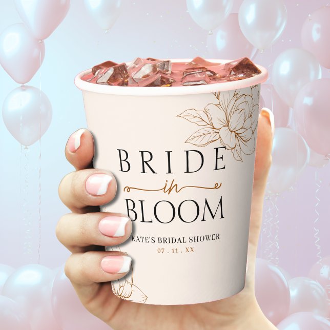 Braut in Bloom Tan Brown Brautparty Pappbecher (Bride in Bloom Tan Brown Bridal Shower Paper Cups
)