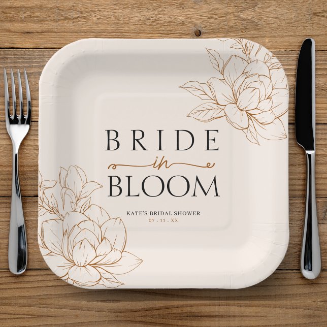 Braut in Bloom Tan Brown Brautparty Pappteller (Bride in Bloom Tan Brown Bridal Shower Paper Plates
)