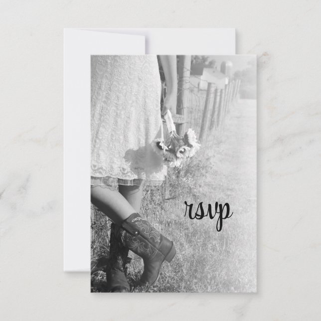 Braut in Cowboy Boots mit Sonnenblumen Hochzeit RS RSVP Karte (Vorderseite)