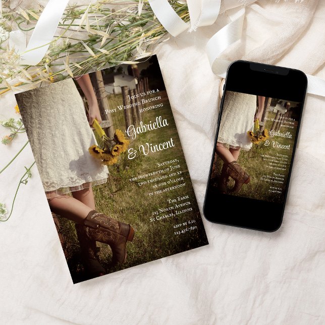 Braut in Cowboy Boots Ranch Post Wedding Brunch Einladung (Von Creator hochgeladen)