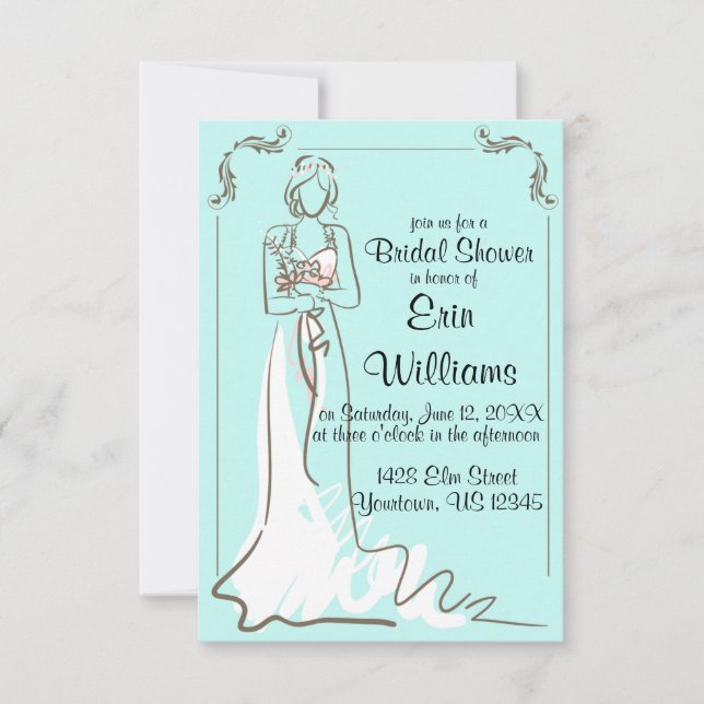 Braut in Dress Sketch Bridal Dusche Einladung (Vorderseite)