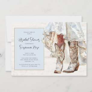 Braut in Hochzeitskleid Cowgirl Stiefel in Einladung