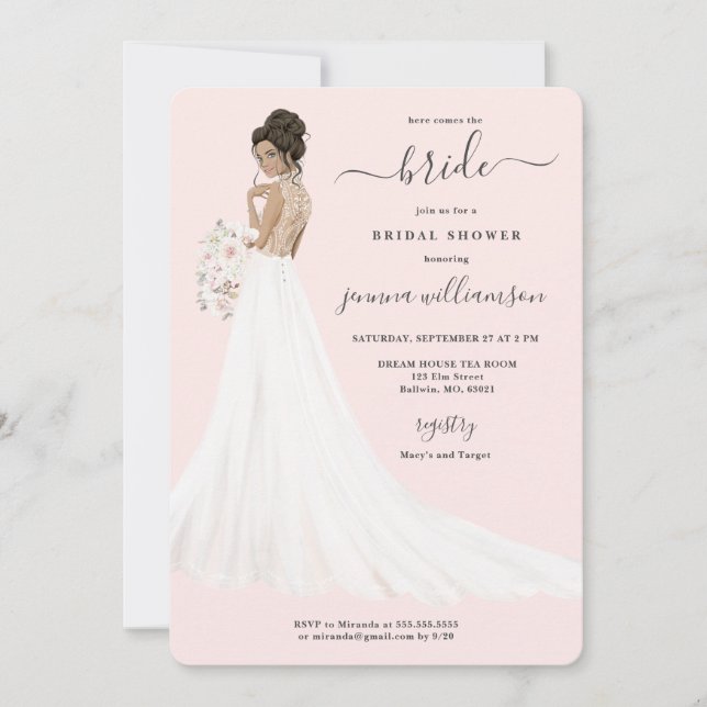 Braut in Lace Gown Brautparty Einladung (Vorderseite)