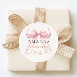 Braut in Rosa Schleife Perlen elegante Bachelorett Runder Aufkleber