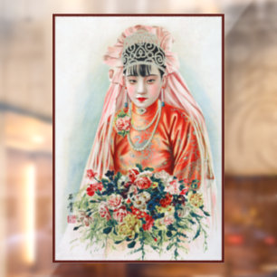 Braut in Rot auf einer chinesischen Hochzeit in Sh Fensteraufkleber