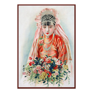 Braut in Rot auf einer chinesischen Hochzeit in Sh Fotodruck