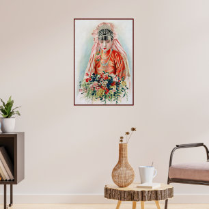 Braut in Rot auf einer chinesischen Hochzeit in Sh Poster