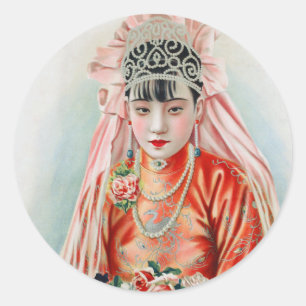 Braut in Rot auf einer chinesischen Hochzeit in Sh Runder Aufkleber