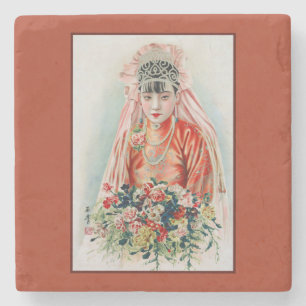 Braut in Rot bei einer chinesischen Hochzeit in Sh Steinuntersetzer