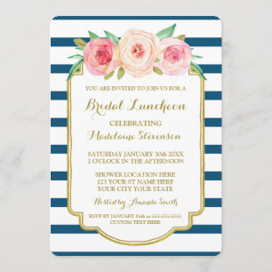 Braut-Lunch in Navy-Streifen mit Gold und rosa Blu Einladung