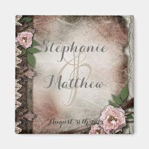Braut-Magnet mit Vintage-Rosen in Rosa Magnet
