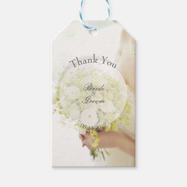 Braut mit Blume Bouquet Editable Wedding Geschenkanhänger (Vorderseite)