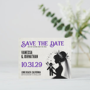 Braut mit Voodoo-Puppengürtel Save The Date