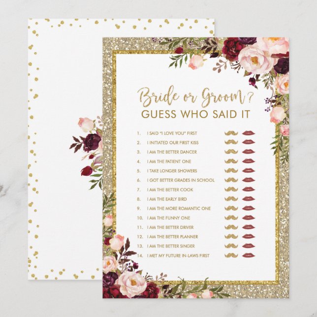 Braut-oder Bräutigam-GoldGlitzer-Brautparty-Spiel Einladung (Vorne/Hinten)