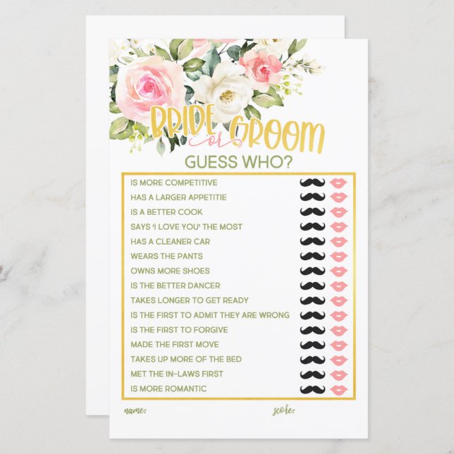 Braut oder Bräutigam - raten Sie, wer - rosa Blüte (Vorne/Hinten)