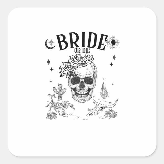 Braut oder Die bis zum Tod tun uns Party Gothic Ba Quadratischer Aufkleber (Vorderseite)