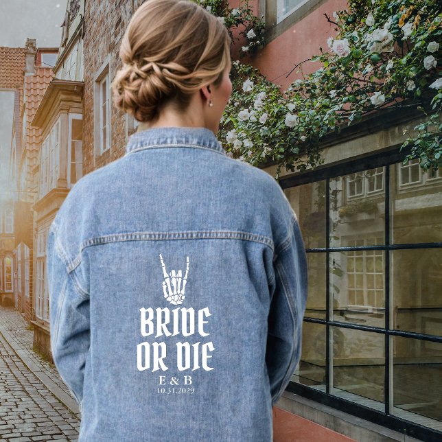 Braut oder Die Skelettheirat Jeansjacke (Bride or Die Custom Skeleton Weddding Denim Jacket
)