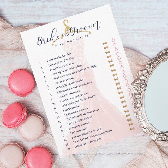 Braut oder Groom Chic Pink Hochzeitskleid Duschspi Einladung (Bridal Shower Guess Who Said It Game)