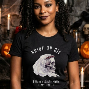 Braut oder stirb Skelett Schädel Halloween Jungges T-Shirt