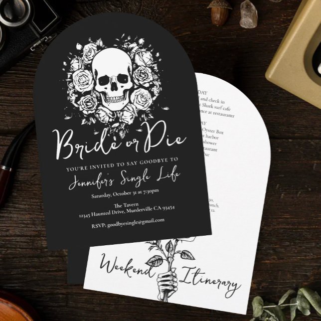 Braut oder Tod Floral Skull Junggesellinnenabschie Einladung (Von Creator hochgeladen)