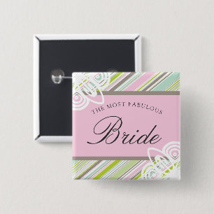 Braut Pastell Süßer Garten Streifen Hochzeit Namen Button
