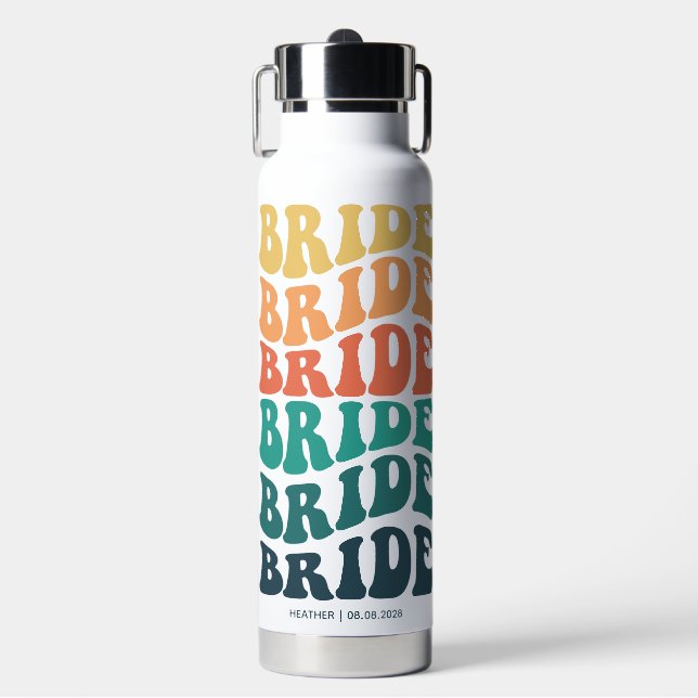 Braut Retro Text Regenbogen Custom Trinkflasche (Vorderseite)
